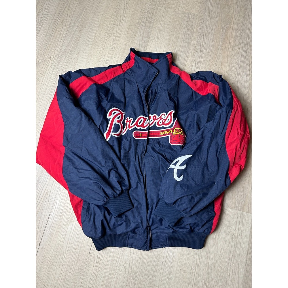 Vintage Atl. Braves Majestic Jacket XXL Authentic MLB Navy Red Read Description